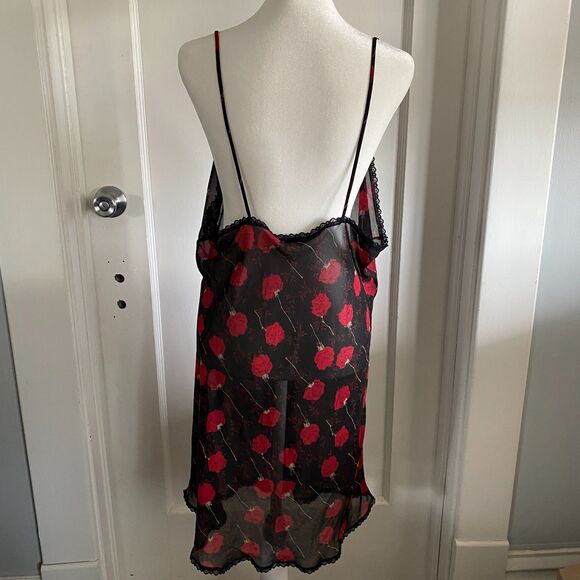 Gilligan & O'Malley Y2K sheer black chemise slip with red flowers, size XL - Picture 3 of 8